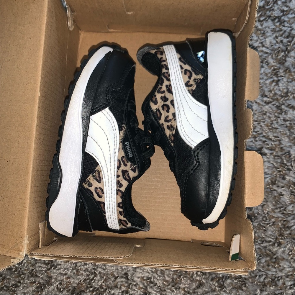 Puma Baby Girl Black and White Sneakers with Stylish Leopard Print